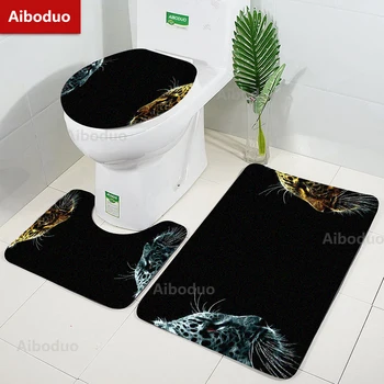 Aiboduo מגניב נמר שלג 3pcs/להגדיר את מכסה האסלה לכסות להגדיר לתנוחות שטיח שטיח האמבטיה סופג חם קישוט הבית שחור שירותים השטיח