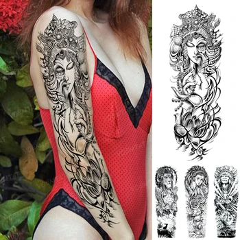 גדול הזרוע שרוול קעקועים בודהה לוטוס היופי שד קו שחור עמיד למים קעקוע זמני מדבקה אמנות גוף מזויף Tatto אישה גבר