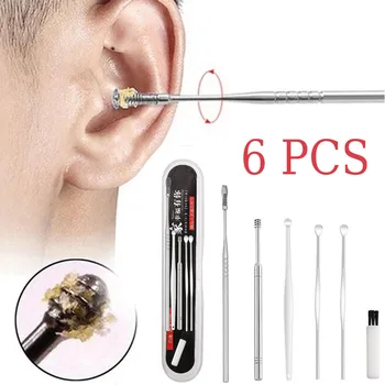 6Pcs/סט Earpick נירוסטה בריאות האוזן נקייה כלי שעווה באוזן חובבי כלי להסרת כף מגרד באוזן טיפול Toolear מנקה