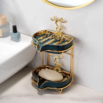 קרמיקה ניקוז סבון עם מתלה מתכת הסוגר צורת לווייתן לסבון כביסה, שולחן חדר מקלחת מגש אחסון מיכל חם