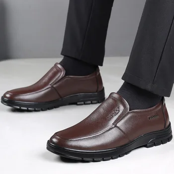 עור אמיתי עסקי נעלי גברים להחליק על הבריטי סגנון רך לנשימה נעליים מזדמנים החלקה ללבוש עמיד חיצונית נעליים
