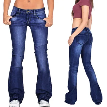 לנשים ג 'ינס חדש קיץ אופנה מזדמן חזק כדי להרים את הישבן התלקח מכנסיים מוצק צבע ג' ינס.