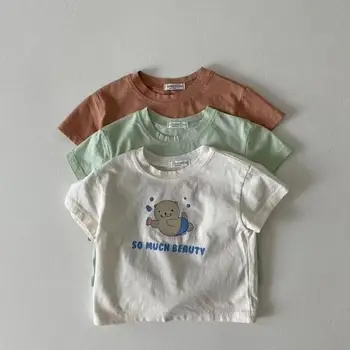 2023 קיץ, תינוק חדש שרוול קצר חולצת חמוד קריקטורה הדפסה תינוק חולצת תינוק כותנה חולצות ילד פעוט, ילדה טי מקסימום