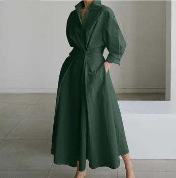 SuperAen 2022 חדש רופף כותנה פשתן אלסטיות גבוהה המותניים קרדיגן השמלה קוריאה אופנה ארוך שמלת החולצה