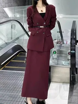 קוריאני אופנה אלגנטית לנשים בלייזר חצאיות חליפת עסקי מזדמן רשמית מעילי החליפה Midi סאיה 2 חתיכות להגדיר נשי אופנתי בגדים