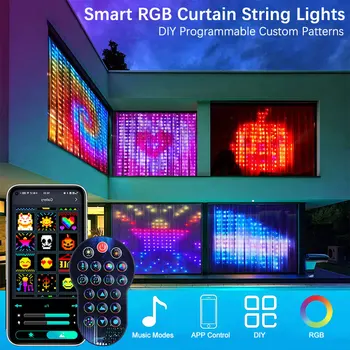 חכם RGB וילון מחרוזת אור Bluetooth סביבה אור LED בקרת יישום DIY לתכנות גן פיות גרלנד חתונה עיצוב חדר